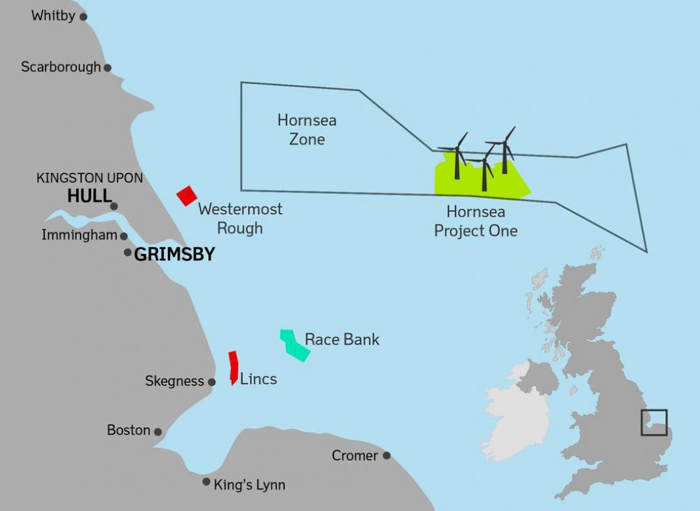 Figure 2. Hornsea Project One, North Sea Location Map. Reprinted from offshoreWIND.biz. https://www.offshorewind. biz/2016/02/03/video-how-big-is-hornseaproject- one/.